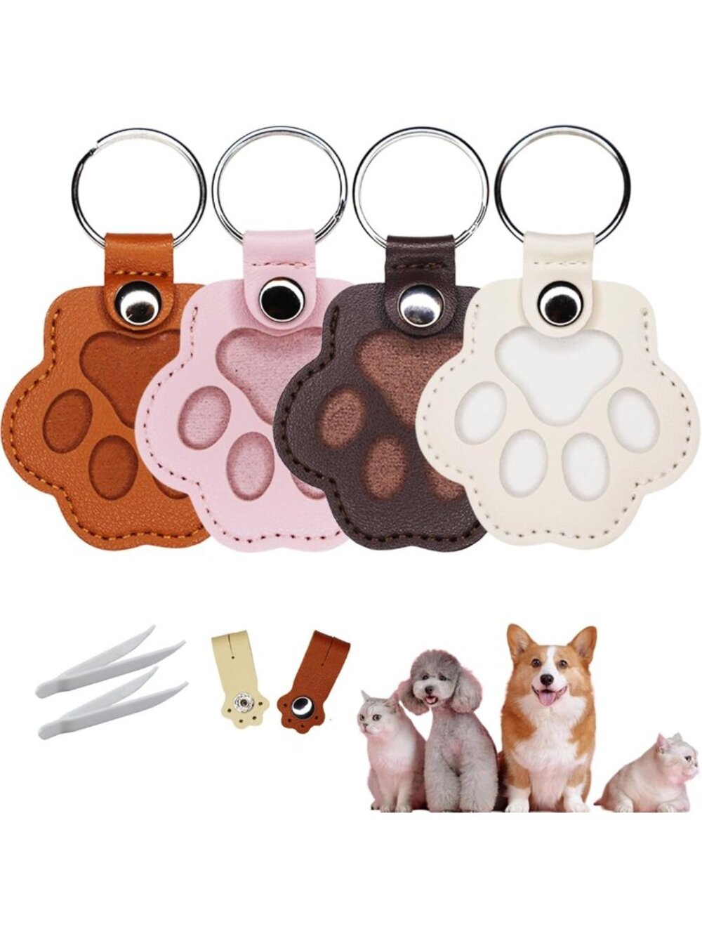 Pet Hair Keychain Set - 4PCS Leather Paw Keepsake, Fur Memorial Charm for Bags
